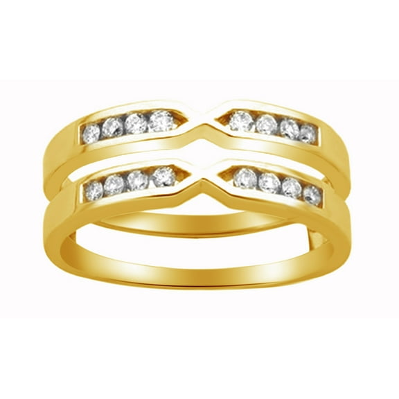 White Natural Diamond Solitaire Enhancer Guard Ring in 14k Yellow Gold (1/4 Cttw)