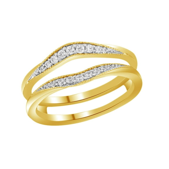 AFFY White Natural Diamond Solitaire Enhancer Guard Ring in 14k Yellow Gold (1/5 Cttw)