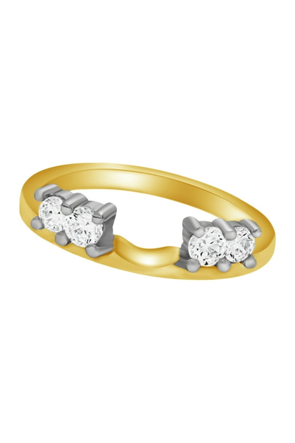 White Natural Diamond Solitaire Enhancer Guard Wrap Ring 14k Two Tone Solid Gold (1 Cttw)