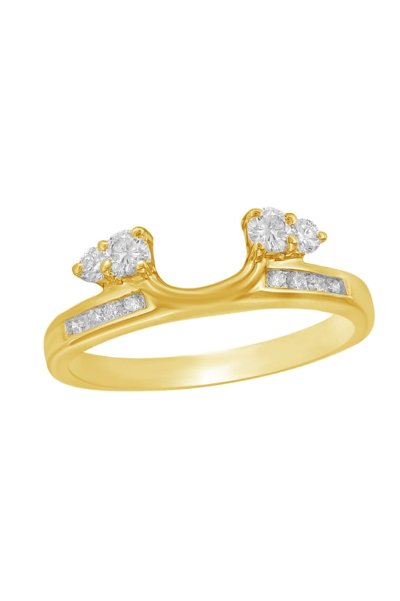 White Natural Diamond Solitaire Enhancer Guard Wrap Ring 14k Yellow Gold (1/3 Cttw)