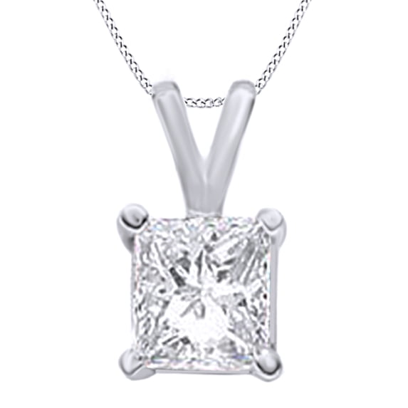 AFFY White Natural Diamond Solitaire Pendant Necklace in 14K Solid White Gold (0.33 Ct)