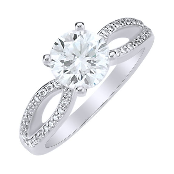 AFFY White Natural Diamond Solitaire Shank Engagement Ring in 14k White Gold (0.25 Cttw) Ring Size : 11