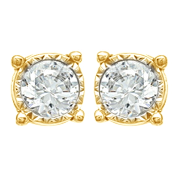 AFFY White Natural Diamond Solitaire Stud Earrings in 10K Yellow Gold (0.5 Cttw )