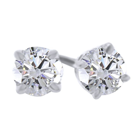 AFFY White Natural Diamond Solitaire Stud Earrings in 14K White Gold (0.5 Cttw)