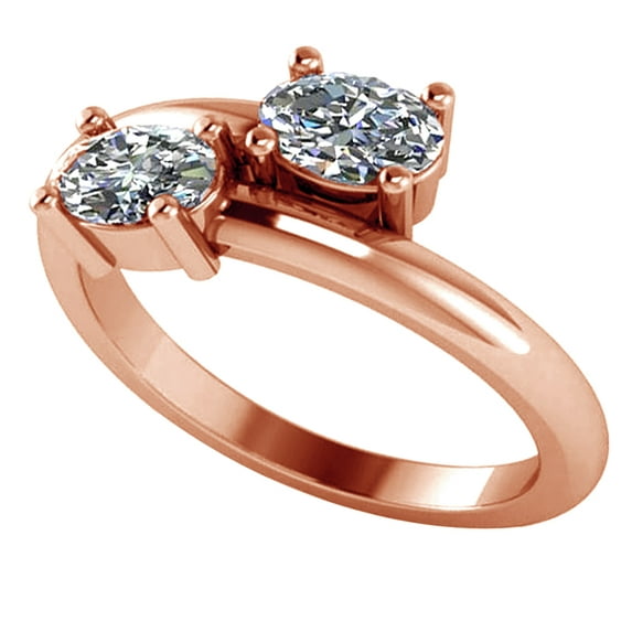 AFFY White Natural Diamond Solitaire Two Stone Ring In 14k Rose Gold (0.86 Cttw)