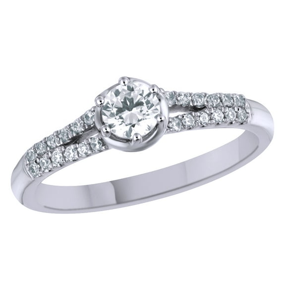 AFFY White Natural Diamond Split Shank Engagement Ring in 14k White Gold