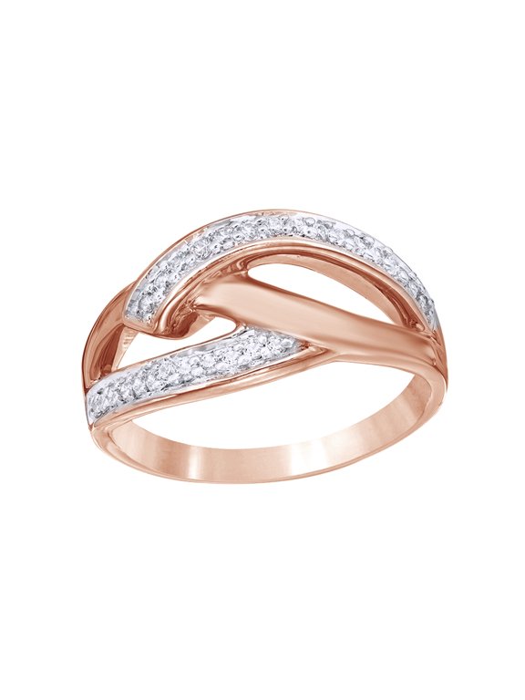 White Natural Diamond Split Shank Layered Crossover Ring in 10k Rose Gold