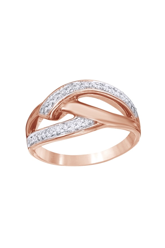 White Natural Diamond Split Shank Layered Crossover Ring in 10k Rose Gold