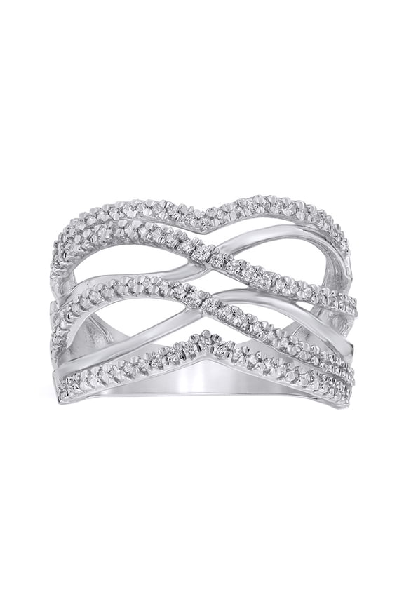 White Natural Diamond Split Shank Layered Crossover Ring in 10k Solid Gold (0.37 Cttw)