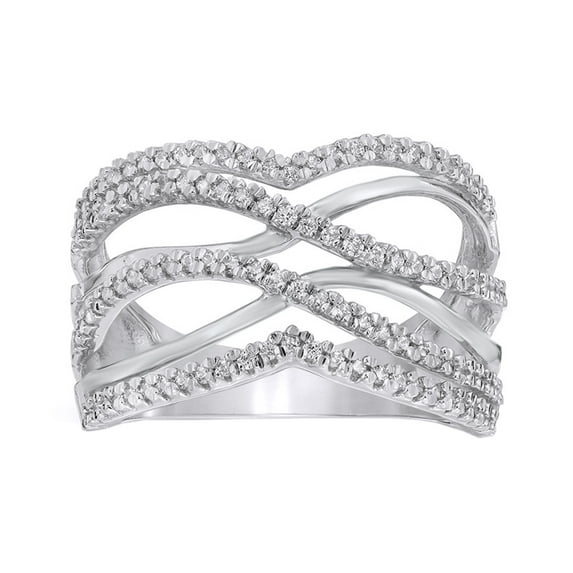 AFFY White Natural Diamond Split Shank Layered Crossover Ring in 10k Solid Gold (0.37 Cttw)