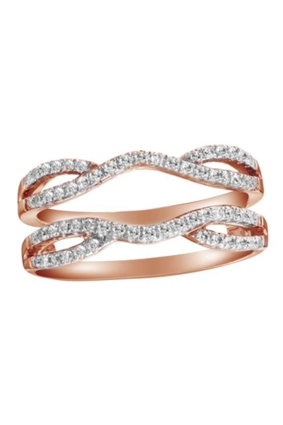 White Natural Diamond Split Shank Solitaire Enhancer Ring Guard in 14k Rose Gold (1/3 Cttw) By