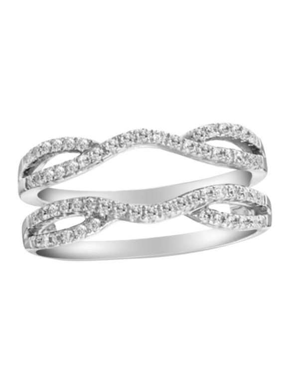 White Natural Diamond Split Shank Solitaire Enhancer Ring Guard in 14k White Gold (1/3 Cttw)