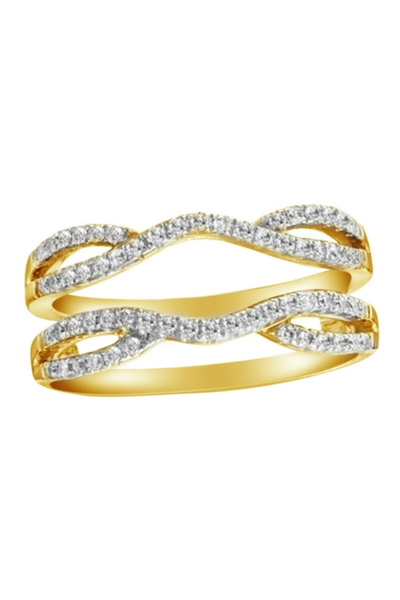White Natural Diamond Split Shank Solitaire Enhancer Ring Guard in 14k Yellow Gold (1/3 Cttw)