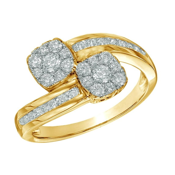 AFFY White Natural Diamond Square Cluster Bypass Engagement Ring in 10k Yellow Gold (0.75 cttw)