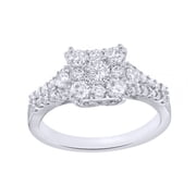 AFFY White Natural Diamond Square Cluster Engagement Ring in 10K White Gold 1 cttw