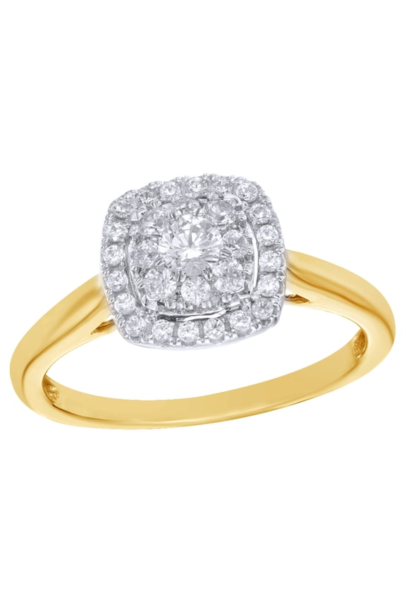 White Natural Diamond Square Cluster Frame Ring in 14k Yellow Gold