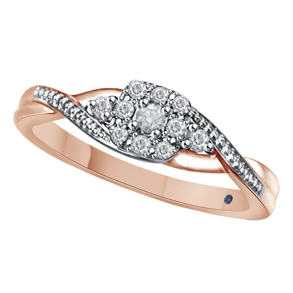 AFFY White Natural Diamond Square Cluster Promise Ring In 10k Rose Gold (0.1 Cttw)