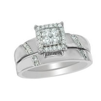 AFFY White Natural Diamond Square Frame Bridal Ring Set In 10k White Gold (0.2 Cttw)