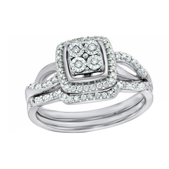 AFFY White Natural Diamond Square Frame Bridal Ring Set In 10k White Gold (0.25 Cttw)