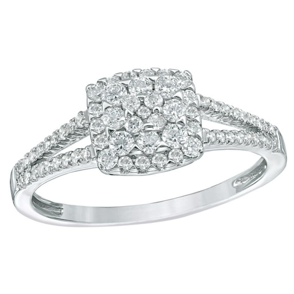 AFFY White Natural Diamond Square Frame Cluster Engagement Ring in 10k White Gold