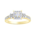 thumbnail image 1 of AFFY White Natural Diamond Square Frame Double Flower Ring in 10K Two-Tone Solid Gold (0.33 Cttw), 1 of 1