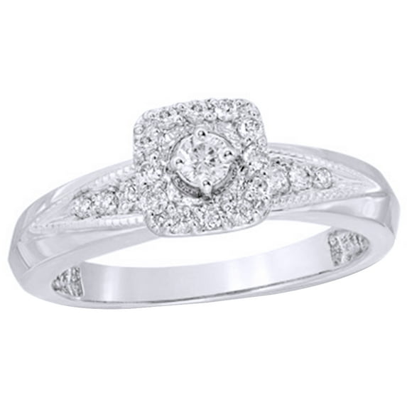 AFFY White Natural Diamond Square Frame Engagement Ring in 10k White Gold