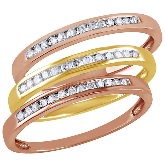 AFFY White Natural Diamond Stackable Three Ring Set in Two-Tone 10k Rose Gold