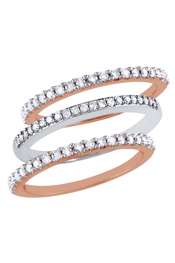 White Natural Diamond Stackable Three Ring Set in Two-Tone 10k Rose Gold