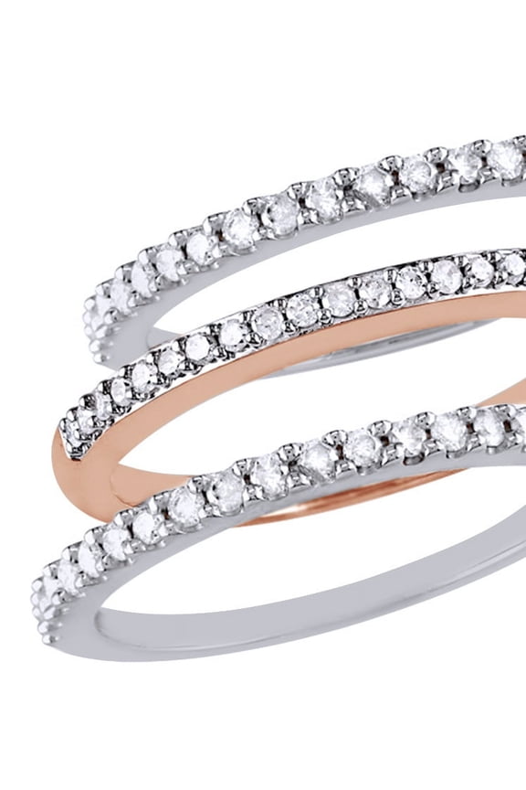 White Natural Diamond Stackable Three Ring Set in Two-Tone 10k White Gold