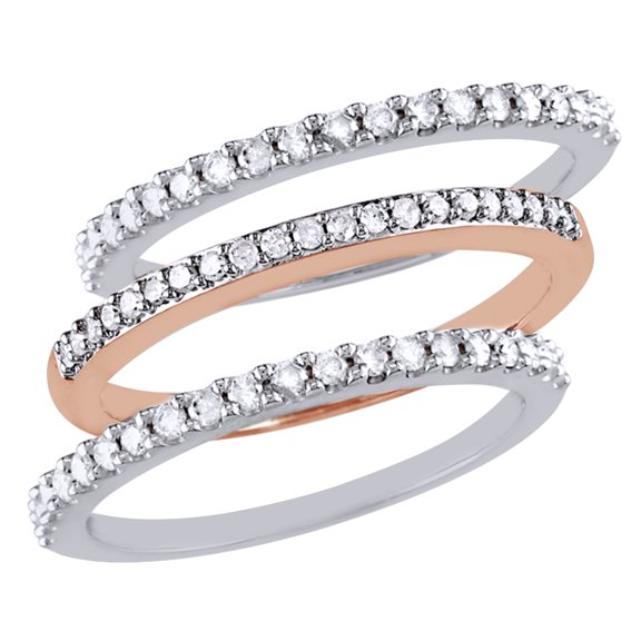 AFFY White Natural Diamond Stackable Three Ring Set in Two-Tone 10k White Gold