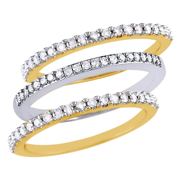 AFFY White Natural Diamond Stackable Three Ring Set in Two-Tone 10k Yellow Gold