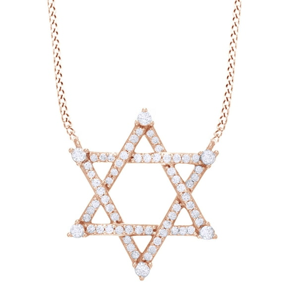 AFFY White Natural Diamond Star of David Pendant Necklace in 14K Solid Rose Gold (0.37 Ct)