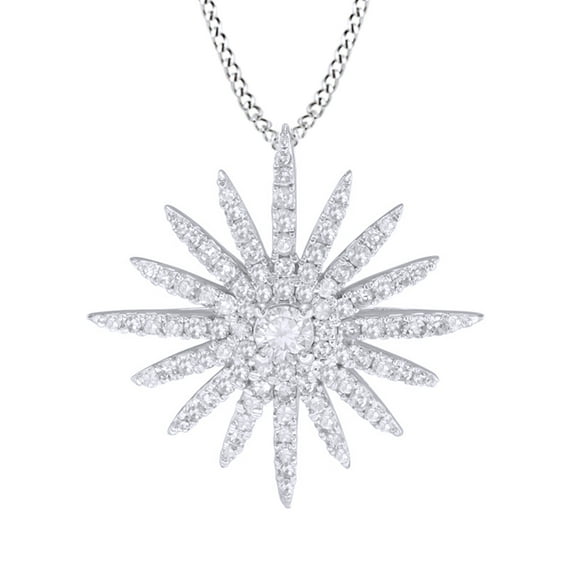 AFFY White Natural Diamond Starburst Fashion Pendant Necklace in 14K Solid White Gold (0.62 Ct)