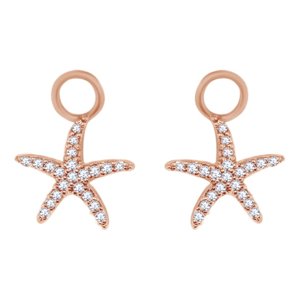 AFFY White Natural Diamond Starfish Charm Earrings for Hoops in 14k Solid Rose Gold (0.45 Cttw)