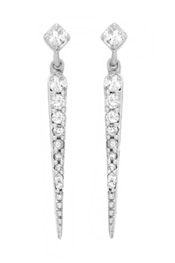 White Natural Diamond Stick Drop Earrings In 14K Solid White Gold (0.25 Ct)