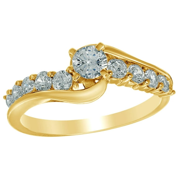 White Natural Diamond Swirl Engagement Ring in 10k Yellow Gold (1 Cttw)