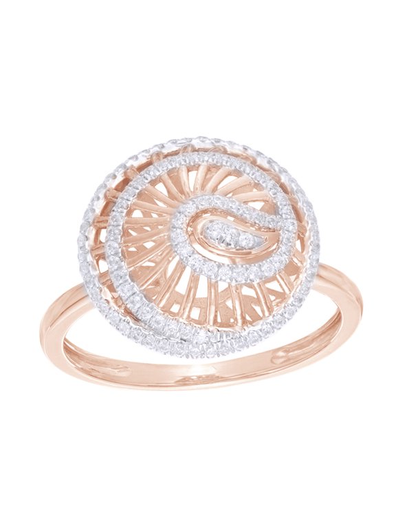 White Natural Diamond Swirl Layered Shell Ring in 10k Rose Gold