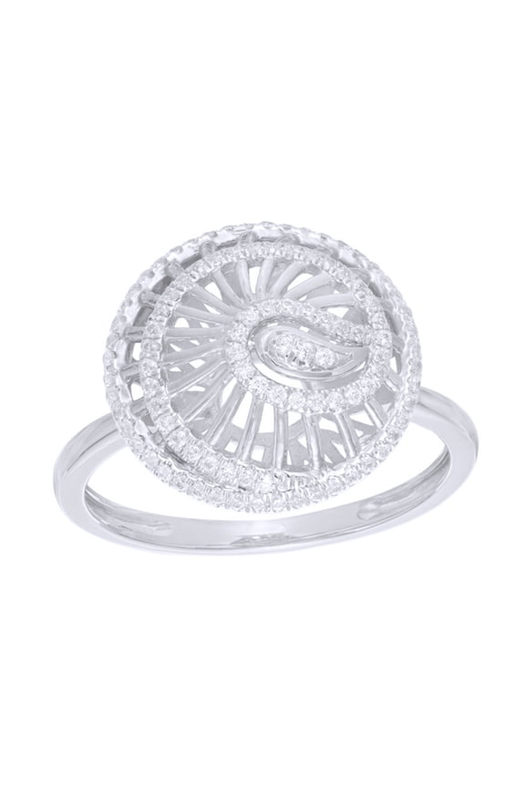 White Natural Diamond Swirl Layered Shell Ring in 10k White Gold