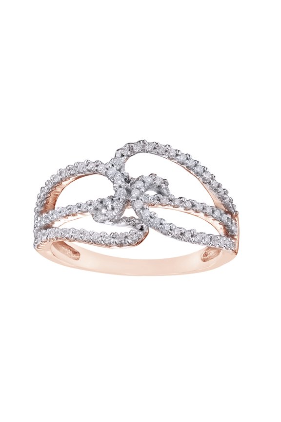 White Natural Diamond Swirl Split Shank Ring in 10k Rose Gold