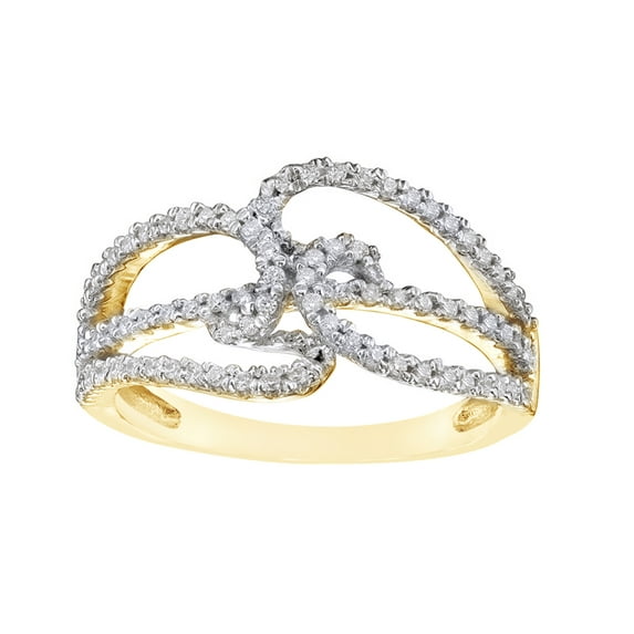 AFFY White Natural Diamond Swirl Split Shank Ring in 10k Yellow Gold