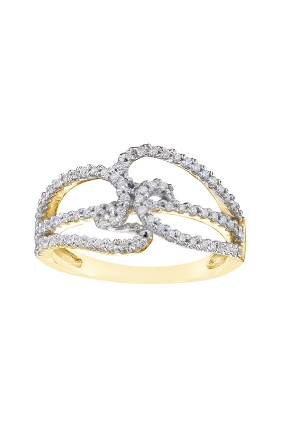 White Natural Diamond Swirl Split Shank Ring in 10k Yellow Gold