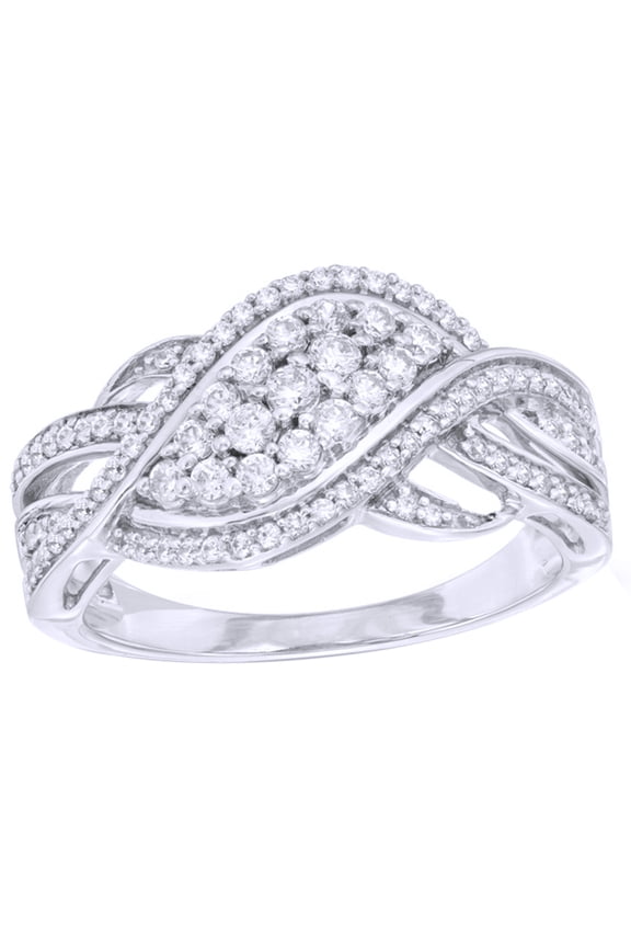 White Natural Diamond Thick Wave Engagement Ring in 10k Solid Gold