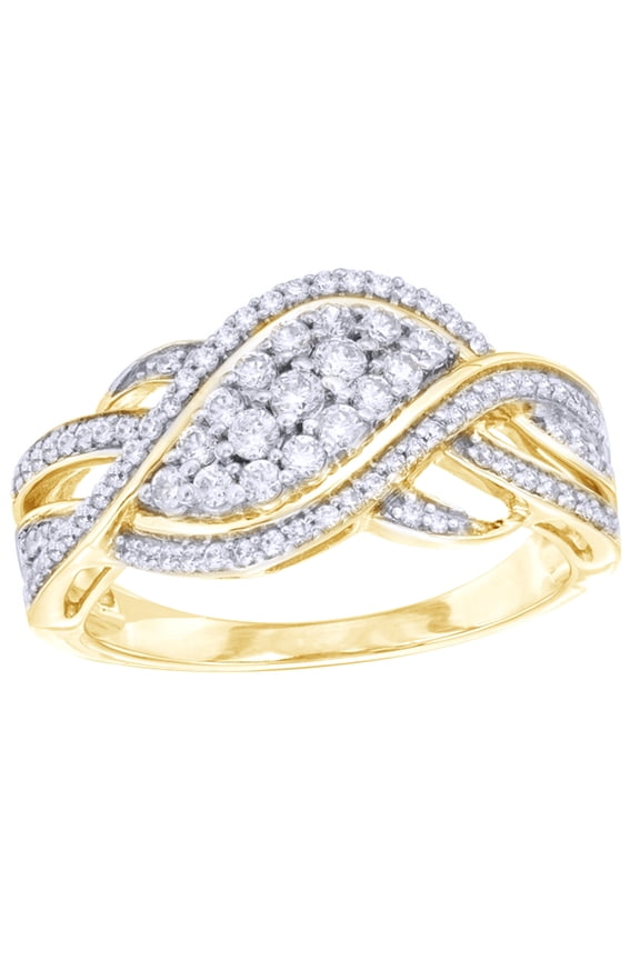White Natural Diamond Thick Wave Engagement Ring in 10k Yellow Gold