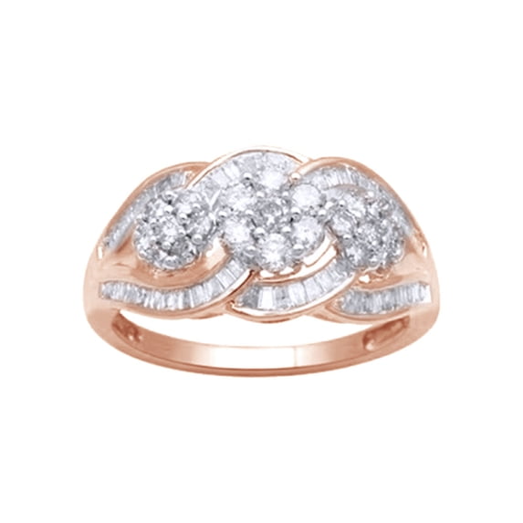 AFFY White Natural Diamond Three Cluster Fashion Ring In 10k Rose Gold (1 Cttw)