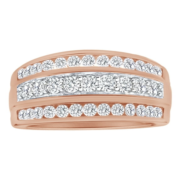 AFFY White Natural Diamond Three Row Band Ring In 10k Rose Gold (0.95 Cttw)