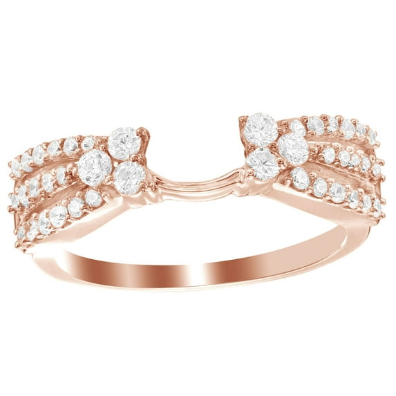 AFFY White Natural Diamond Three Row Solitaire Enhancer Ring in 10k Rose Gold (0.5 Cttw)