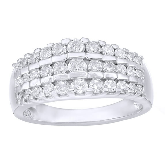 AFFY White Natural Diamond Three Row Step Ring in 10K White Gold (1 cttw)