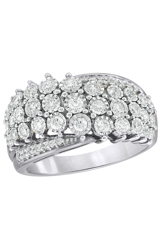 White Natural Diamond Three Row Wave Ring in 10K Solid Gold (0.75 cttw)