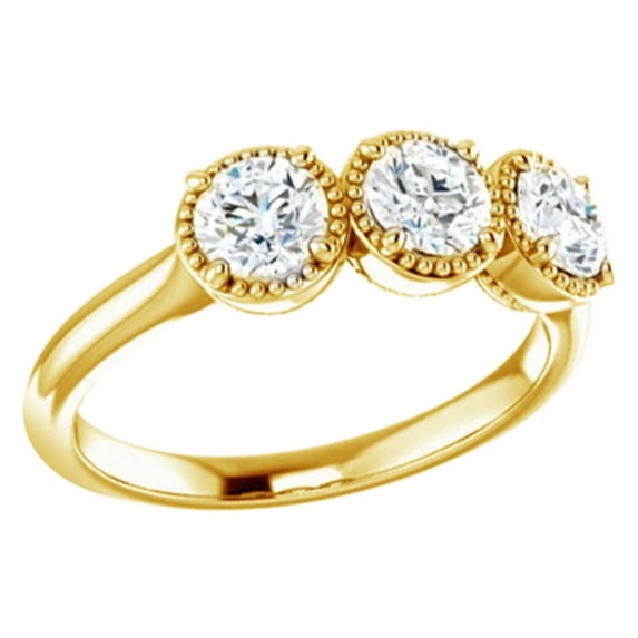 AFFY White Natural Diamond Three Stone Anniversary Band Ring In 14K Solid Yellow Gold (1 Ct), Size-6