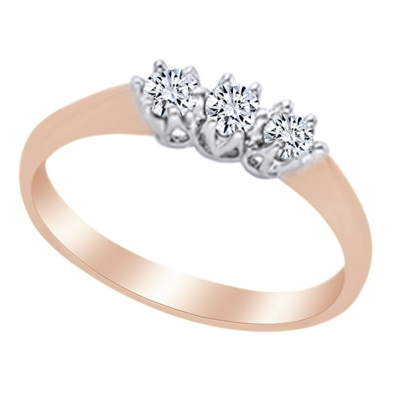 AFFY 0.33CT White Natural Diamond Three Stone Anniversary Band Ring 14K Solid Rose Gold-10